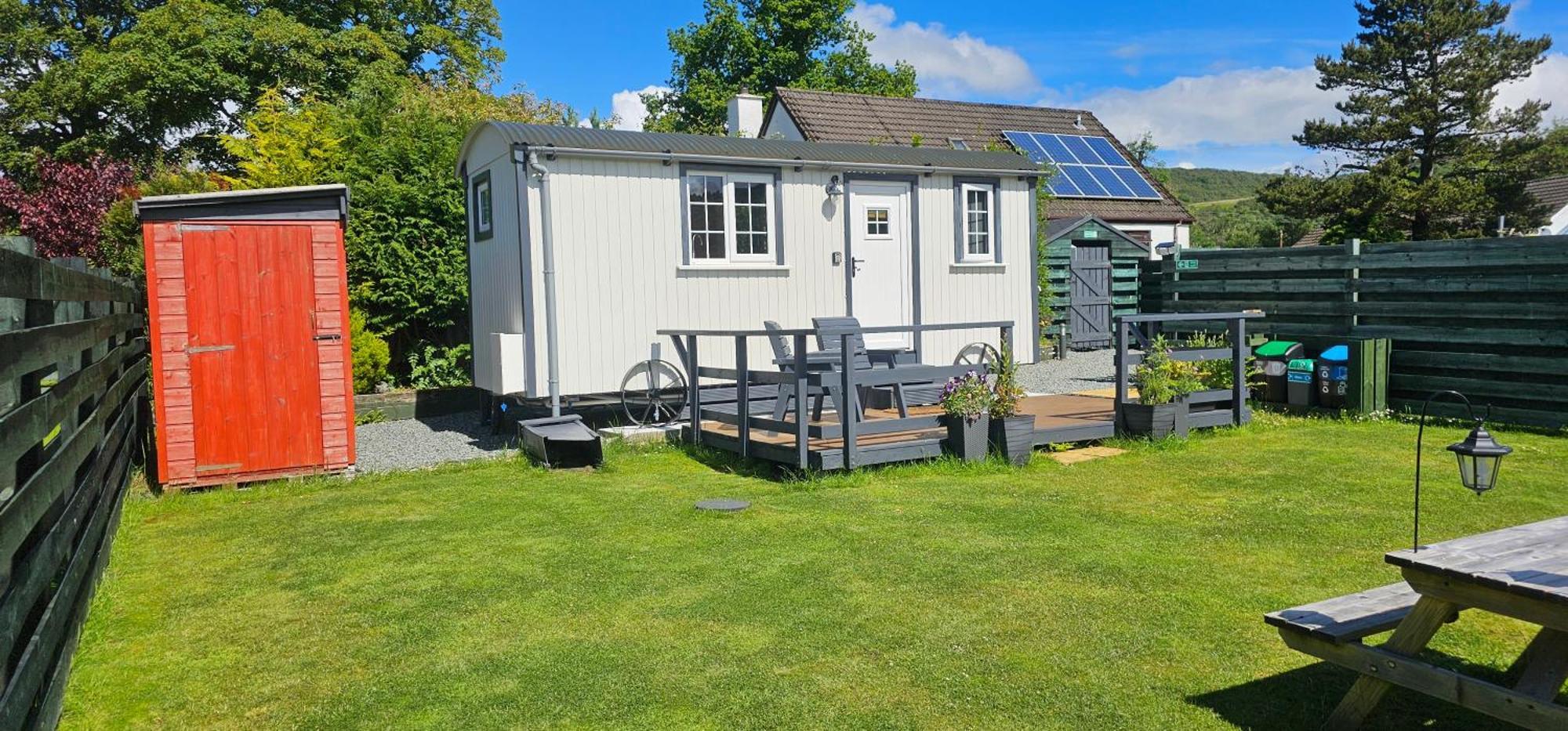 Small Cozy Shepherd Hut 20 By 7 Feet With Boxed In High Double Bed Campsite Balmacara